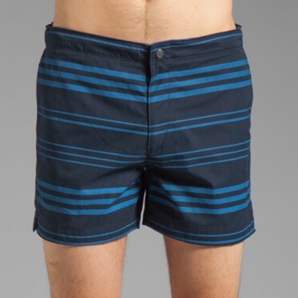 🌊 Theory Men’s Kahana‎ Kosmor Swim Trunks | Size 31 | Sleek Blue Stripes 🏖️